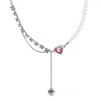 Ожерелье с жемчужной подвеской в виде розового сердца, Корейская Роскошная цепочка на Ключицу INS 2023, Новые женские Ожерелья, ювелирные подарки