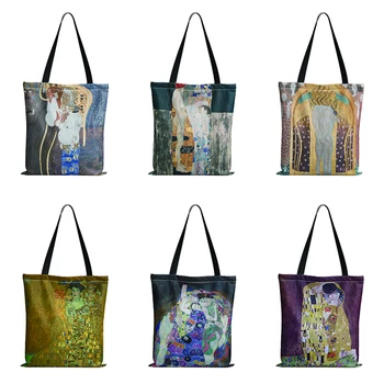 Сумки для покупок из ткани с масляной росписью, женская модная Складная сумка для хранения, сумка-тоут, холщовая сумка для покупок Большой емкости