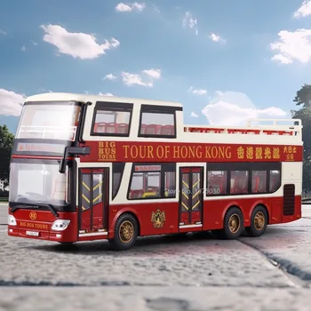 Масштаб 1: 42, игрушка для экскурсионного автобуса в Гонконге, литая под давлением Модель автомобиля, имитация звука и света С моделью автобуса, игрушки для детских подарков