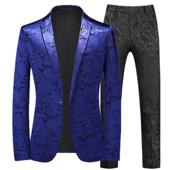 Осенний Новый Мужской Праздничный костюм для выпускного Вечера, черные/Синие Модные Мужские Жаккардовые Блейзеры небольшого размера, куртка и брюки, Размер 6XL-S