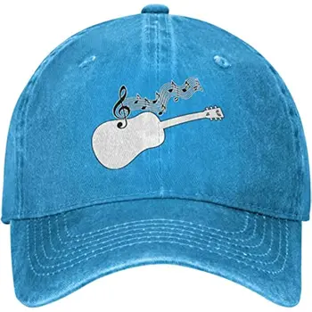 Мужская Женская Регулируемая бейсболка с музыкальным рисунком из акустической гитары и музыкальных нот, классическая шляпа из джинсовой ткани Snapback