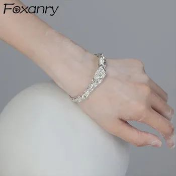 Браслеты серебристого цвета Foxanry, Новые модные Элегантные браслеты для пар, креативные браслеты с неправильной текстурой, подарок для вечеринок, ювелирные изделия для женщин