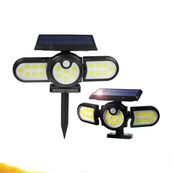 Солнечные прожекторы на открытом воздухе 120 / 140LED, солнечный датчик движения, настенный светильник, встроенные прожекторы с 3 регулируемыми головками