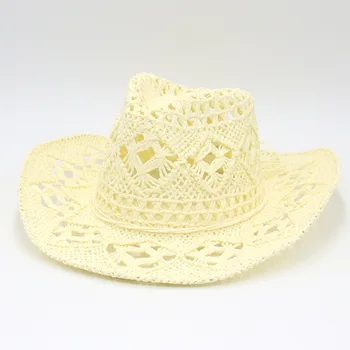 Открытая Ковбойская Соломенная шляпа с широкими полями, Однотонная Модная Солнцезащитная Пляжная шляпа, Летняя Кепка