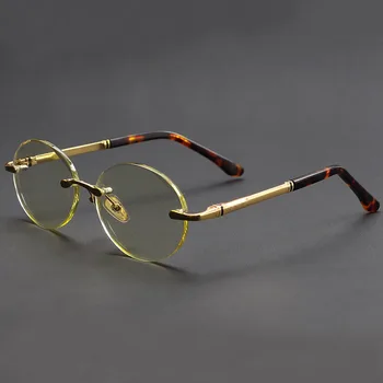 Солнцезащитные очки Vazrobe Glass Для Женщин И Мужчин, Желтые Линзы из натурального Хрусталя, Овальные Очки Без Оправы С Защитой От Царапин