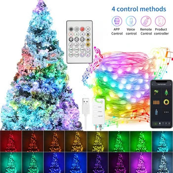 5 М/10 М USB, Рождественские домашние RGB светодиодные гирлянды с дистанционным управлением Smart Bluetooth App, Рождественский декор, Сказочные огни, Гирлянда