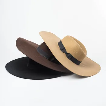Модная Элегантная Фетровая шляпа, Мужская Шерстяная Панама с большими широкими полями, для церковной вечеринки, Зимняя Фетровая шляпа для женщин
