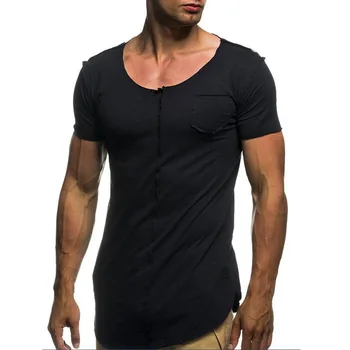 A1342 Летние новые мужские футболки, однотонные, приталенные, трендовые, повседневные, с короткими рукавами