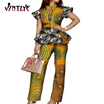 Женская одежда с принтом Анкары в африканском стиле, комплекты из 2 предметов, сексуальный топ и брюки, офисная одежда в стиле пэчворк, костюмы-дашики для леди