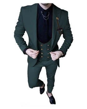2022 Костюм для мужчин, Свадебный, приталенный, 3 предмета, Повседневные смокинги для выпускного вечера, Двубортный Деловой мужской костюм Жениха (блейзер + жилет + Брюки)