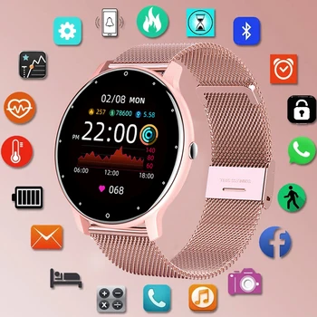 2023 Умные часы женские спортивные фитнес-часы с полным сенсорным экраном IP67, водонепроницаемые Bluetooth для Android iOS, умные часы женские
