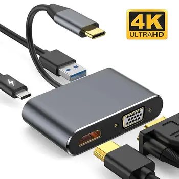 Nku USB C 4в1 док-станция-концентратор Thunderbolt3 Type-C, Совместимый с 4k HDMI/VGA/USB 3.0/PD, Кабель-конвертер Charing для ПК Macbook