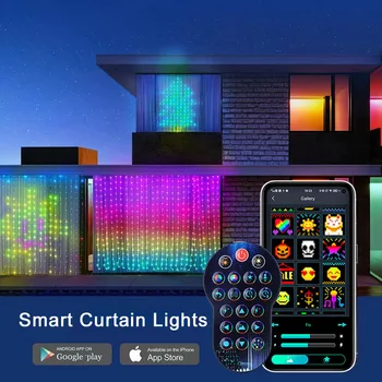 400 Светодиодов Smart App Control RGB Занавеси Светодиодные Гирлянды Сказочная Гирлянда Украшение своими руками Окна Спальни Рождество на Открытом воздухе