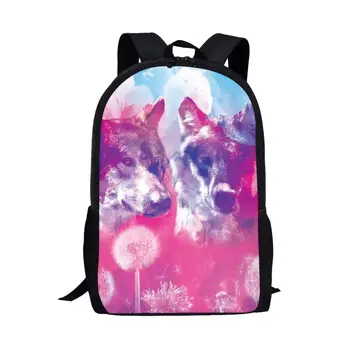 Мультяшный Фиолетовый Волк, Детские сумки для книг, Рюкзак с принтом лица животного для подростков для детей средней школы, Рюкзак для мальчиков и девочек, школьная сумка для детей