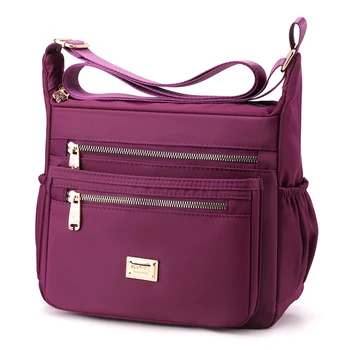 Однотонная нейлоновая сумка через плечо для женщин, сумки через плечо, сумка-мессенджер, Большая вместительная сумка для покупок, сумка-мессенджер с несколькими застежками-молниями