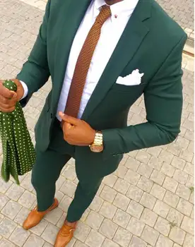 2023 Модные Зеленые Мужские костюмы для свадьбы, Деловой мужской костюм на одной пуговице, Мужские свадебные костюмы, 2 предмета (куртка + брюки), костюм homme