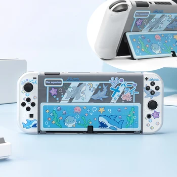 Симпатичный OLED-чехол Shark Party Switch, Прозрачный жесткий чехол, разделенный Joy-con, защитный чехол Для Nintendo Switch, OLED-аксессуары