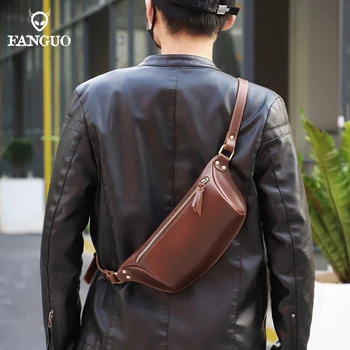 Мужская нагрудная сумка из натуральной кожи, Винтажная сумка через плечо, Портативная Спортивная сумка для отдыха на открытом воздухе