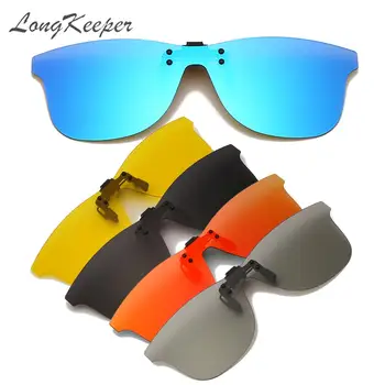 LongKeeper 2021, Квадратные Поляризованные Солнцезащитные очки-клипсы без оправы, Мужские Солнцезащитные очки для вождения, Сине-Серые зеркальные линзы ночного видения, Женские