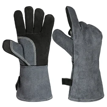 Перчатки для барбекю с термостойкостью 500 ℃, кожаные перчатки для кузнечной сварки 40 см с длинным рукавом, аксессуары для микроволновой печи, перчатки