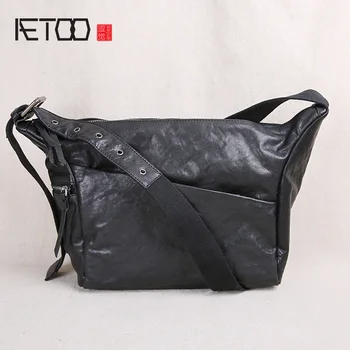Мужская сумка через плечо в стиле ретро из натуральной кожи AETOO, первый слой кожи, сумка-мессенджер большой емкости, повседневная модная мужская сумка