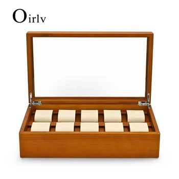 Oirlv 10 Сеток Коробка-органайзер для часов из цельного дерева с футляром для хранения из микрофибры, Дорожный дисплей для часов для мужчин и женщин