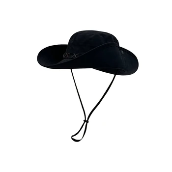 Женская Ковбойская шляпа в стиле вестерн с широкими полями, пляжная шляпа с регулируемым шнурком, универсальная шляпа для взрослых