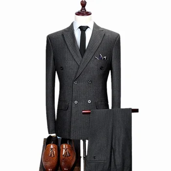 2021 (Куртка + брюки) самые продаваемые новые двубортные однотонные костюмы, мужские деловые повседневные костюмы