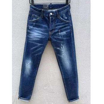 2023 Модные повседневные мужские Джинсы с дырочками, окрашенные распылением, Модные уличные брюки из джинсовой ткани C005
