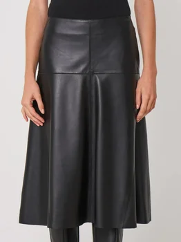 Женская кожаная юбка-карандаш, красивая черная юбка-клеш из натуральной кожи