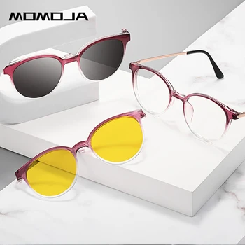 MOMOJA Модные круглые очки в стиле ретро, ультралегкие поляризованные солнцезащитные очки, оправа для очков по рецепту, мужские и женские очки