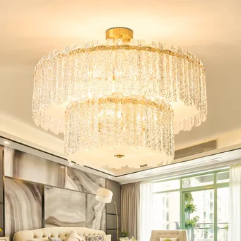 хрустальная гостиная высококлассная круглая светодиодная роскошная столовая стеклянная спальня полностью медный потолочный светильник