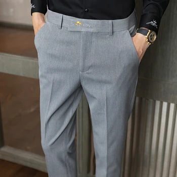 2021 высококачественный весенне-осенний мужской модный костюм, брюки, мужской деловой повседневный однотонный костюм с вышивкой, офисные брюки