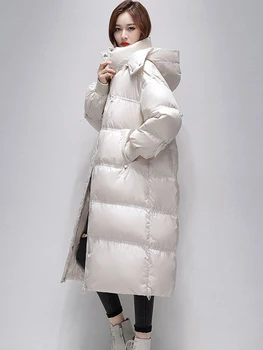 KBAT, Длинная зимняя пуховая куртка Большого размера, Теплое пальто, Женские пуховые парки, Зимняя пуховая куртка с капюшоном, Женская верхняя одежда